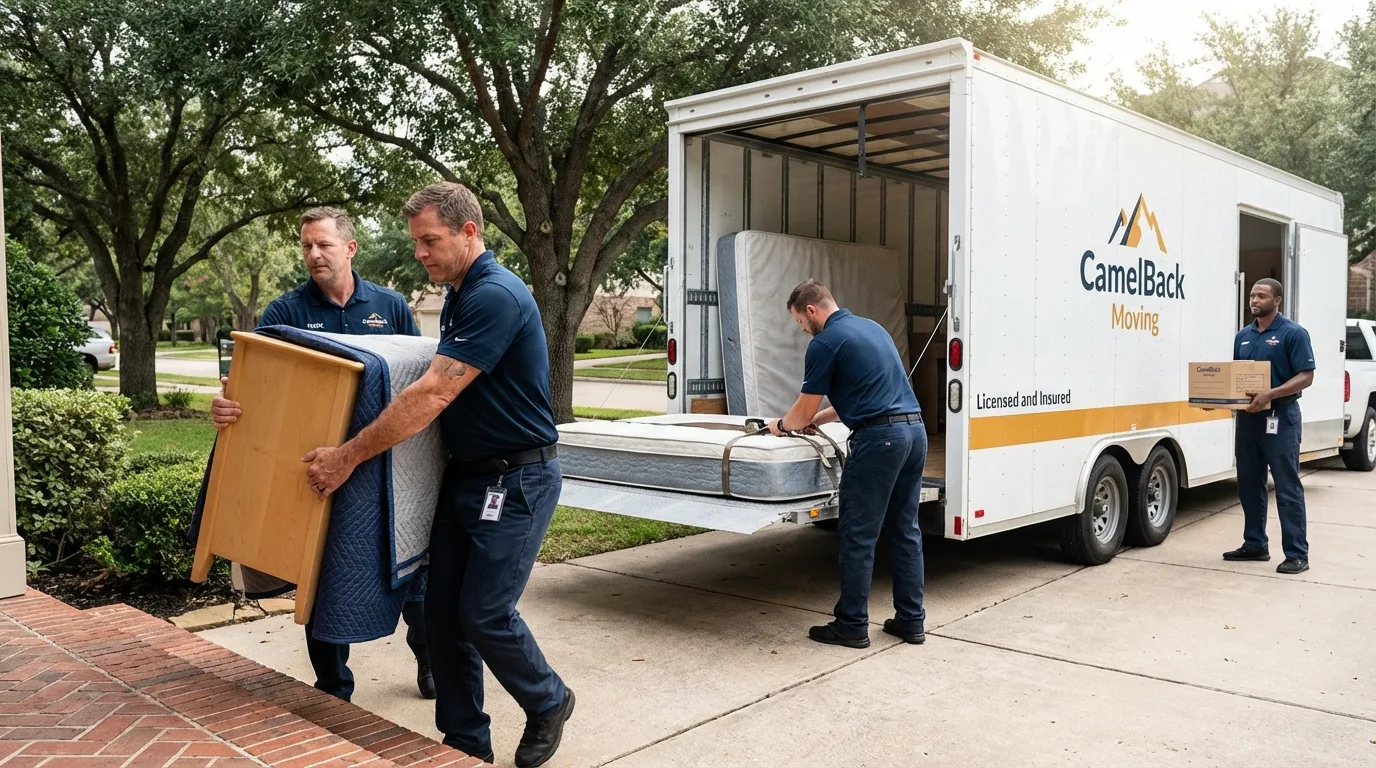 Crew loading residential truck for cross-state move from Sidney, IA