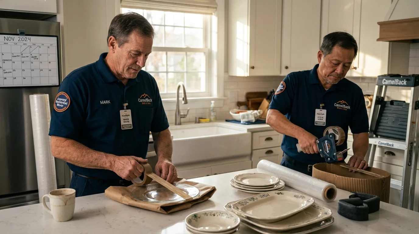 Professional crew packing kitchen dishware in Sidney, IA